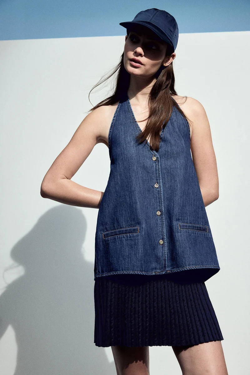 H&M Halterneck denim waistcoat