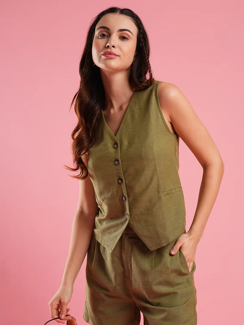 globus Women V Neck Sleeveless Top With Trouser