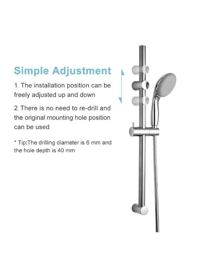 HASTHIP® Stainless Steel Shower Head Bracket 59cm, Sliding Shower Head Holder, No Drill Wall Mounted Shower Holder for 18-25mm Handle, Angle & Height Adjustable Handheld Shower Head Mount - Image 2