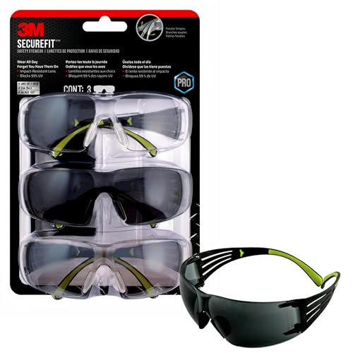 3M SecureFit 400 Safety Eyewear, 3 Pack, Multi Shaded Lenses (Clear + Mirror + Gray Lenses), Impact-Resistant Lens, Blocks 99.9% of UV, Anti Fog, Low Profile Design Safety Glasses (SF400-W-3PK-PS) - Image 1