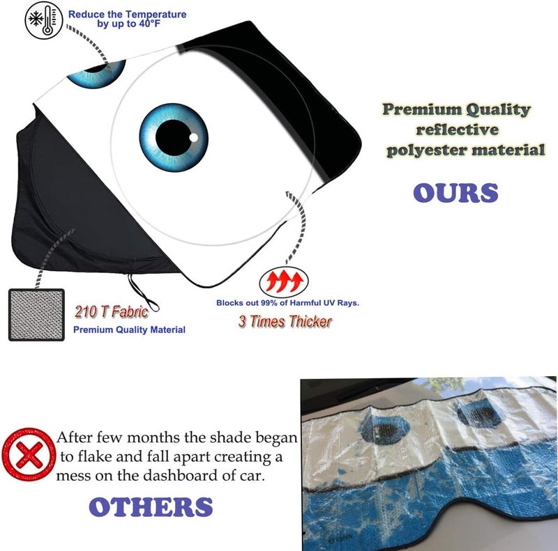 Güvenç Windshield Sun Shade, Car Sun Shade for Front Window Funny Car Eyes Sunshades Sun Visor Protector Blocks UV Rays Foldable 210T Keep Your Vehicle (eyes-black, Standard) - Image 5