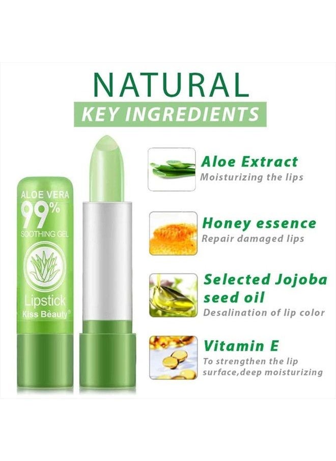 Bestland - 5 Pack Aloe Vera Color Changing Lipstick, Long Lasting Moisturizing Temperature Color Changing Aloe Vera Lip Gloss Lip Balm, Green Lipstick that Turns Pink Magic lipstick Makeup (Aloe Vera Lipstick) - Image 1
