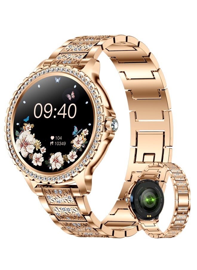 RollsTimi  Lady's Fashion Smartwatch Bluetooth Call 1.32inch Round Screen Health Monitoring Fitness Tracker Waterproof AI Voice Assistant Women I58 Smart Watch,Gold  - Image 1