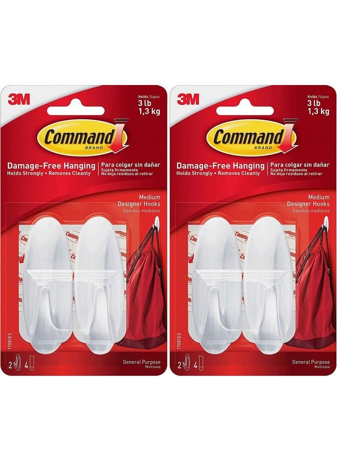 Command Plastic Designer Hooks Bp1Ptf Medium White 4 Hooks - Image 1