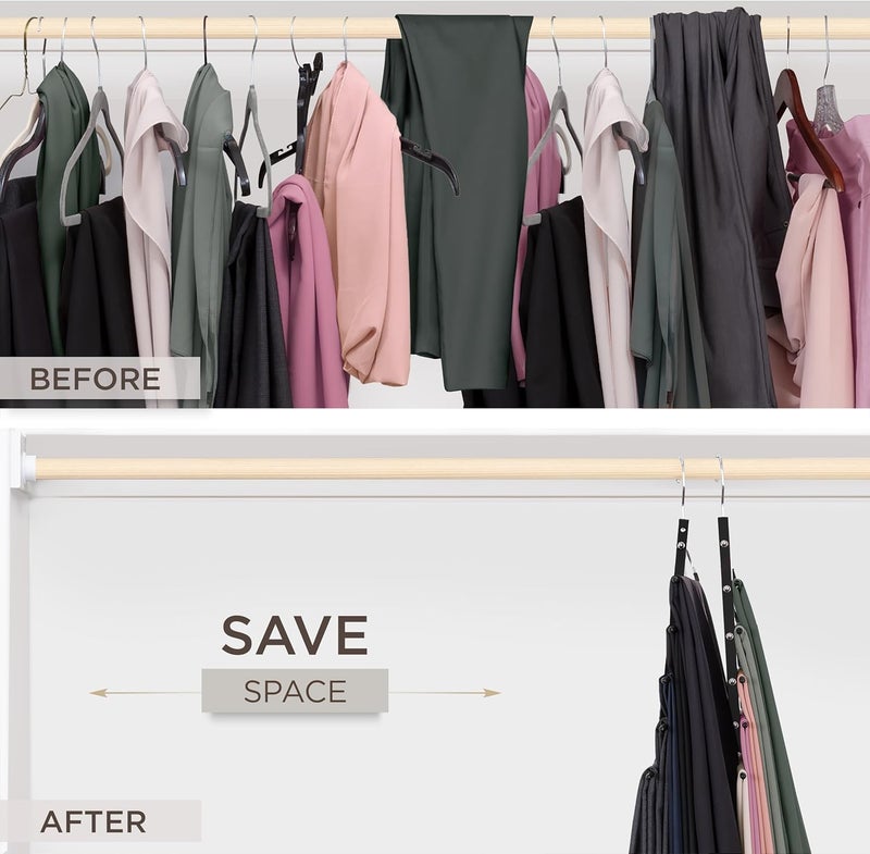 MORALVE Pants Hangers Space Saving - 2 Pack European Beechwood Scarf and Jean Hangers - Closet Organizer and Space Saver Pant Rack, Leggings Hanger, and Scarf Holder with 360° Swivel Hook - Image 3
