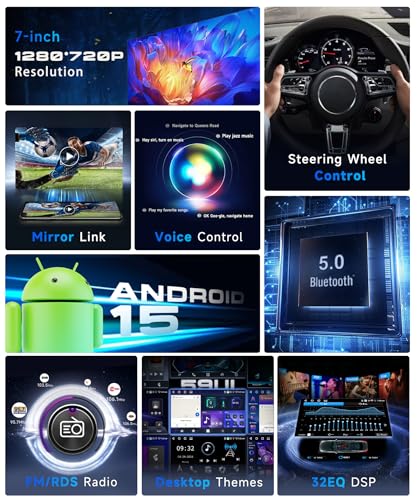 VECHTEL 4G+64G Android 15 Double Din Car Stereo for VW Volkswagen SEAT Skoda Jetta Golf Polo Touran Support Wireless Carplay Android Auto, 7 Inch Touchscreen VW Car Radio with GPS, WiFi, Bluetooth, FM, 32 EQ - Image 5