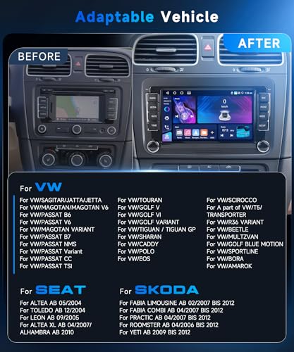 VECHTEL 4G+64G Android 15 Double Din Car Stereo for VW Volkswagen SEAT Skoda Jetta Golf Polo Touran Support Wireless Carplay Android Auto, 7 Inch Touchscreen VW Car Radio with GPS, WiFi, Bluetooth, FM, 32 EQ - Image 3
