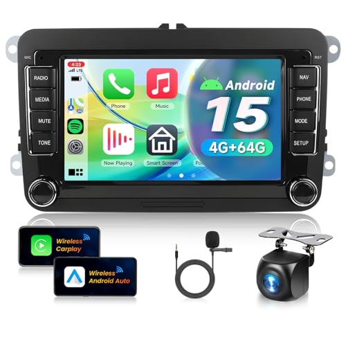 VECHTEL 4G+64G Android 15 Double Din Car Stereo for VW Volkswagen SEAT Skoda Jetta Golf Polo Touran Support Wireless Carplay Android Auto, 7 Inch Touchscreen VW Car Radio with GPS, WiFi, Bluetooth, FM, 32 EQ - Image 1