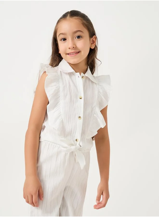ستايلي Kids coord set with tie up collared shirt with cap sleeves and frill detail with wide leg pants with e