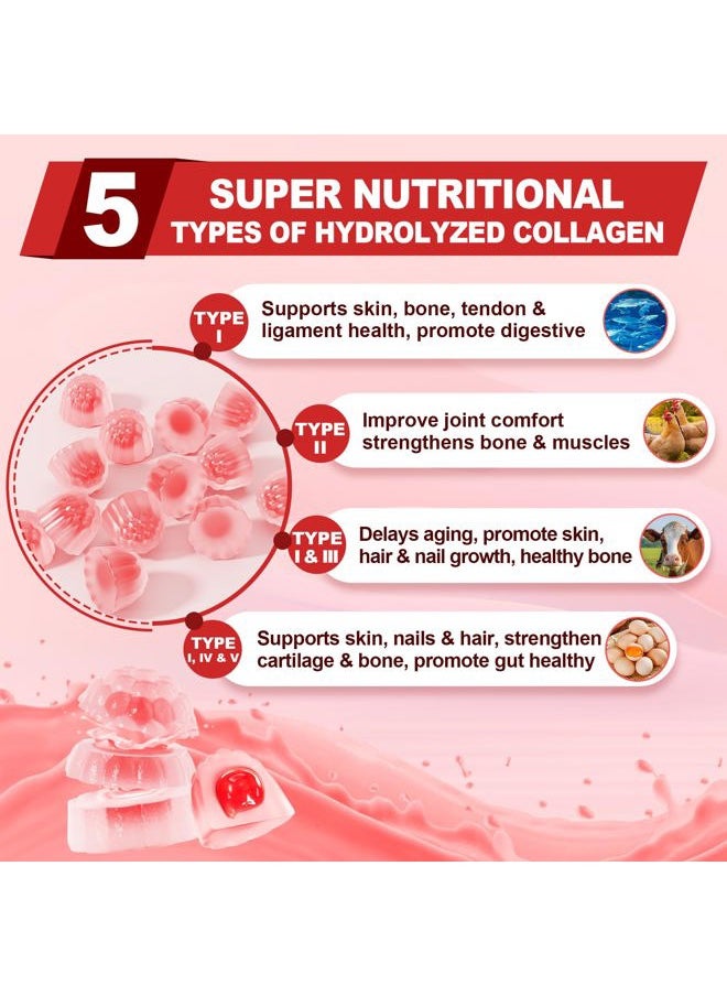 EnvyDeal - Collagen Peptide Gummies for Women & Men Sugar-Free, Multi Collagen Hydrolyzed w/ 1500mg Protein Type I,II,III,V,X, 5000mcg Biotin, Methylated B12, Vitamin C A E D3 B6 for Skin Hair Nails, Bone, 60Cts - Image 1