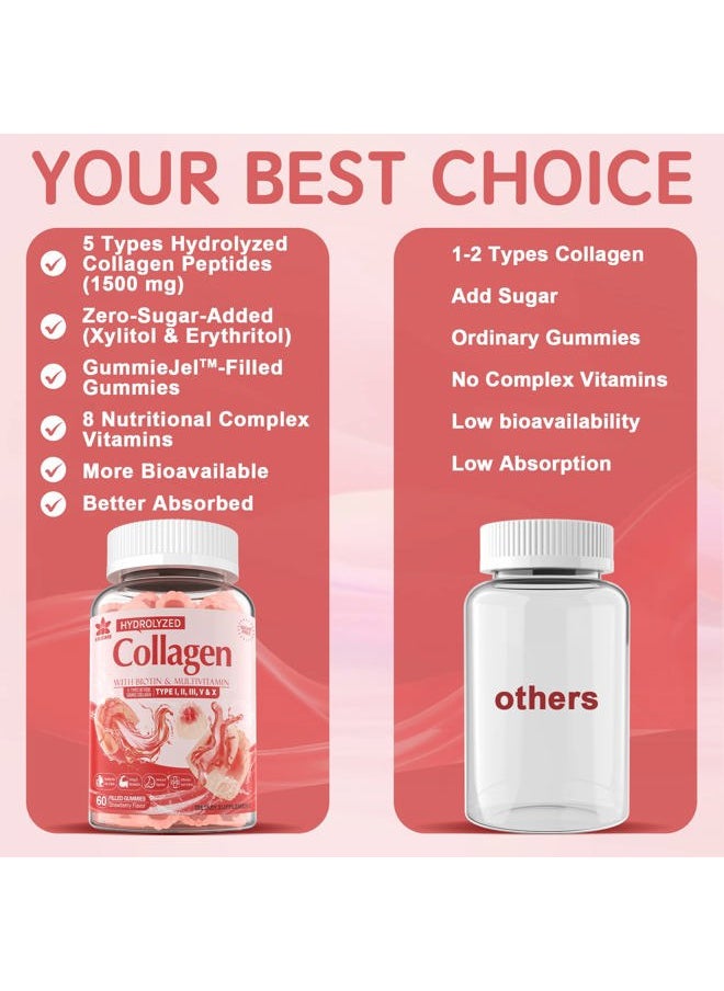 EnvyDeal - Collagen Peptide Gummies for Women & Men Sugar-Free, Multi Collagen Hydrolyzed w/ 1500mg Protein Type I,II,III,V,X, 5000mcg Biotin, Methylated B12, Vitamin C A E D3 B6 for Skin Hair Nails, Bone, 60Cts - Image 1