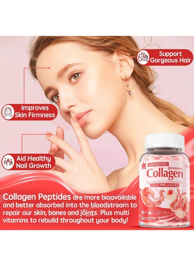 EnvyDeal - Collagen Peptide Gummies for Women & Men Sugar-Free, Multi Collagen Hydrolyzed w/ 1500mg Protein Type I,II,III,V,X, 5000mcg Biotin, Methylated B12, Vitamin C A E D3 B6 for Skin Hair Nails, Bone, 60Cts - Image 1