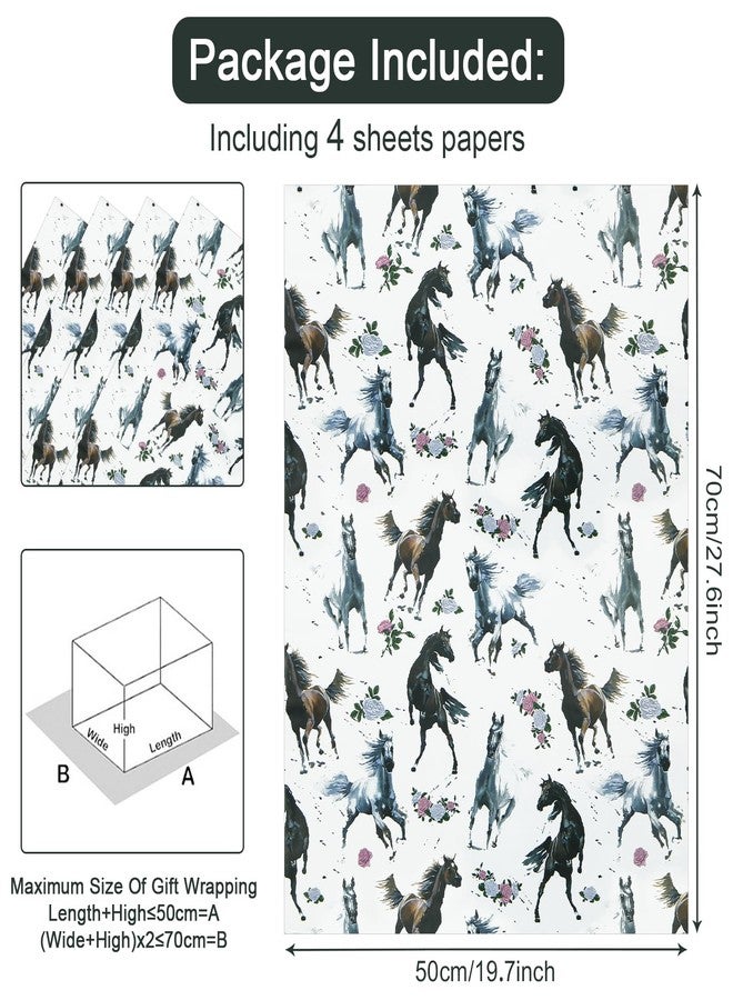 Boerni Horse Wrapping Paper for Girls Boys, Galloping Horses and Floral Print on the White Art Paper for Horse Racing Theme Party Birthday Wedding Gift Packing, Folded Flat Cowboy & Cowgirl Gift Wrap Papers - Image 2