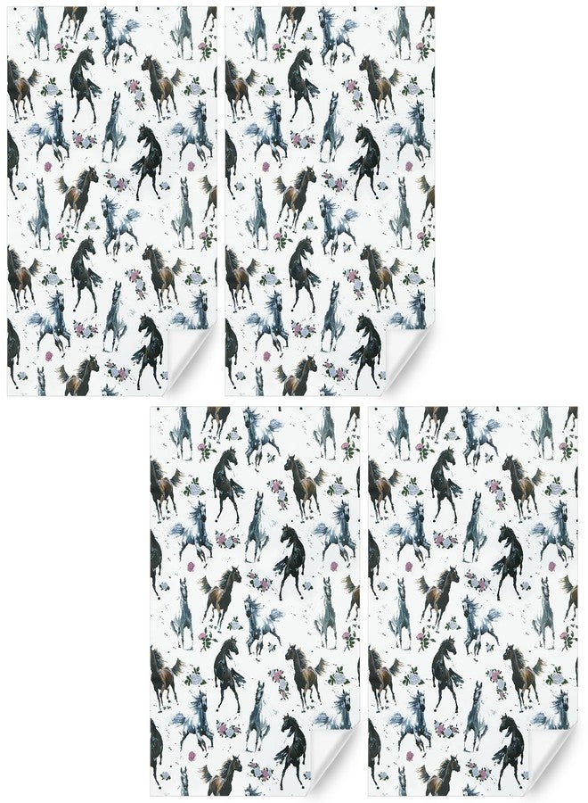 Boerni Horse Wrapping Paper for Girls Boys, Galloping Horses and Floral Print on the White Art Paper for Horse Racing Theme Party Birthday Wedding Gift Packing, Folded Flat Cowboy & Cowgirl Gift Wrap Papers - Image 3