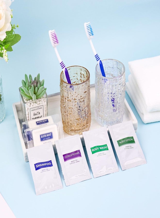 HQSLsund مجموعة مستلزمات الحمام للسفر بحجم كبير 5 في 1 (100 قطعة) مجموعة من 5 قطع: 20 قطعة حجم سفر جل استحمام، 20 قطعة شامبو فندقي، 20 قطعة بلسم مصغر، 20 قطعة لوشن للجسم، 20 قطعة صابون بار، إمدادات ضيافة مصغرة بالجملة - Image 3