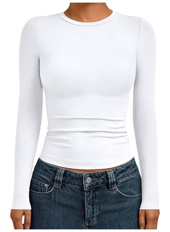 Women's Basic Long Sleeve  White  T-Shirt – Soft Stretch Fabric – Perfect for Layering - Image 3