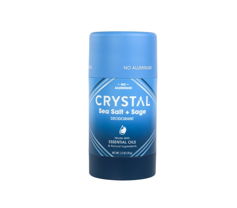CRYSTAL ESSENCE عطر طبيعي صلب من المغنيسيوم الكريستالي، مزيل عرق خالي من الألمنيوم وغير مهيج للرجال أو النساء، يقاوم الروائح بشكل آمن وفعال، خالي من بيكربونات الصوديوم، ملح البحر + الميرمية، 2.5 أونصة - Image 1