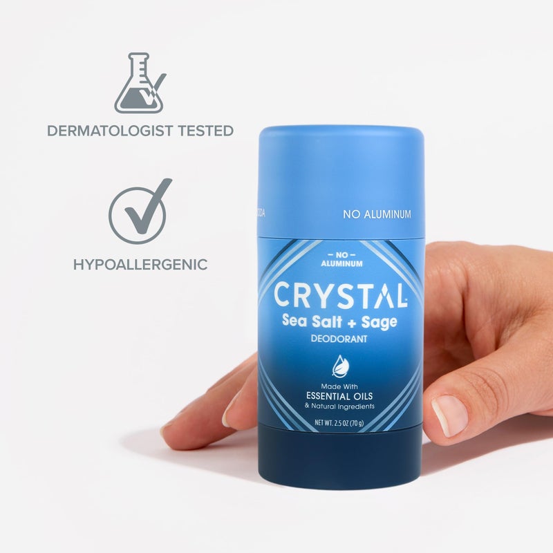CRYSTAL ESSENCE عطر طبيعي صلب من المغنيسيوم الكريستالي، مزيل عرق خالي من الألمنيوم وغير مهيج للرجال أو النساء، يقاوم الروائح بشكل آمن وفعال، خالي من بيكربونات الصوديوم، ملح البحر + الميرمية، 2.5 أونصة - Image 5