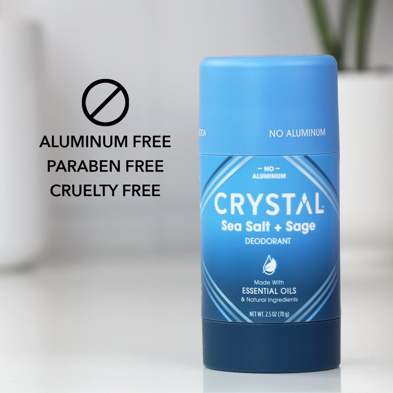 CRYSTAL ESSENCE عطر طبيعي صلب من المغنيسيوم الكريستالي، مزيل عرق خالي من الألمنيوم وغير مهيج للرجال أو النساء، يقاوم الروائح بشكل آمن وفعال، خالي من بيكربونات الصوديوم، ملح البحر + الميرمية، 2.5 أونصة - Image 3