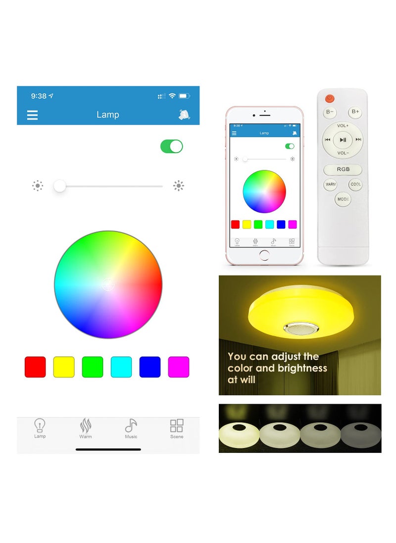 XiuWoo - 33cm 36W RGB LED Ceiling Light with Bluetooth Speaker,Cool Warm White Color Changing Ceiling Lamp with App and Remote Control,Waterproof Ceiling Lights for Bedroom Bathroom - Image 1