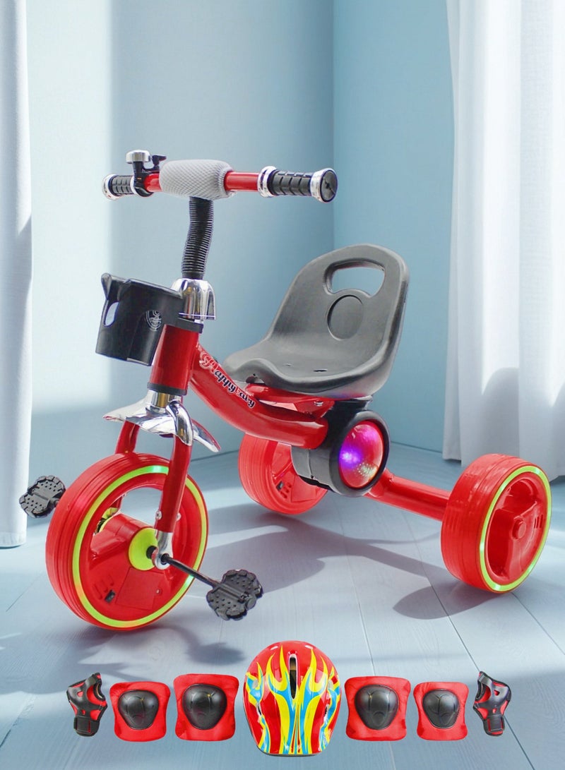 إيزي فيتشور دراجة ثلاثية العجلات للأطفال الصغار من إيزي فيوتشر مزودة بأضواء ممتعة وموسيقى وسلة (متوفرة باللون الأزرق والأحمر والوردي) تتضمن العبوة مجموعة كاملة من معدات الحماية - Image 1