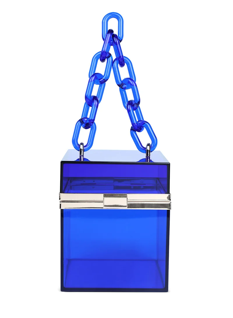 London Rag Blue Cuboid Clear Box Clutch Bag