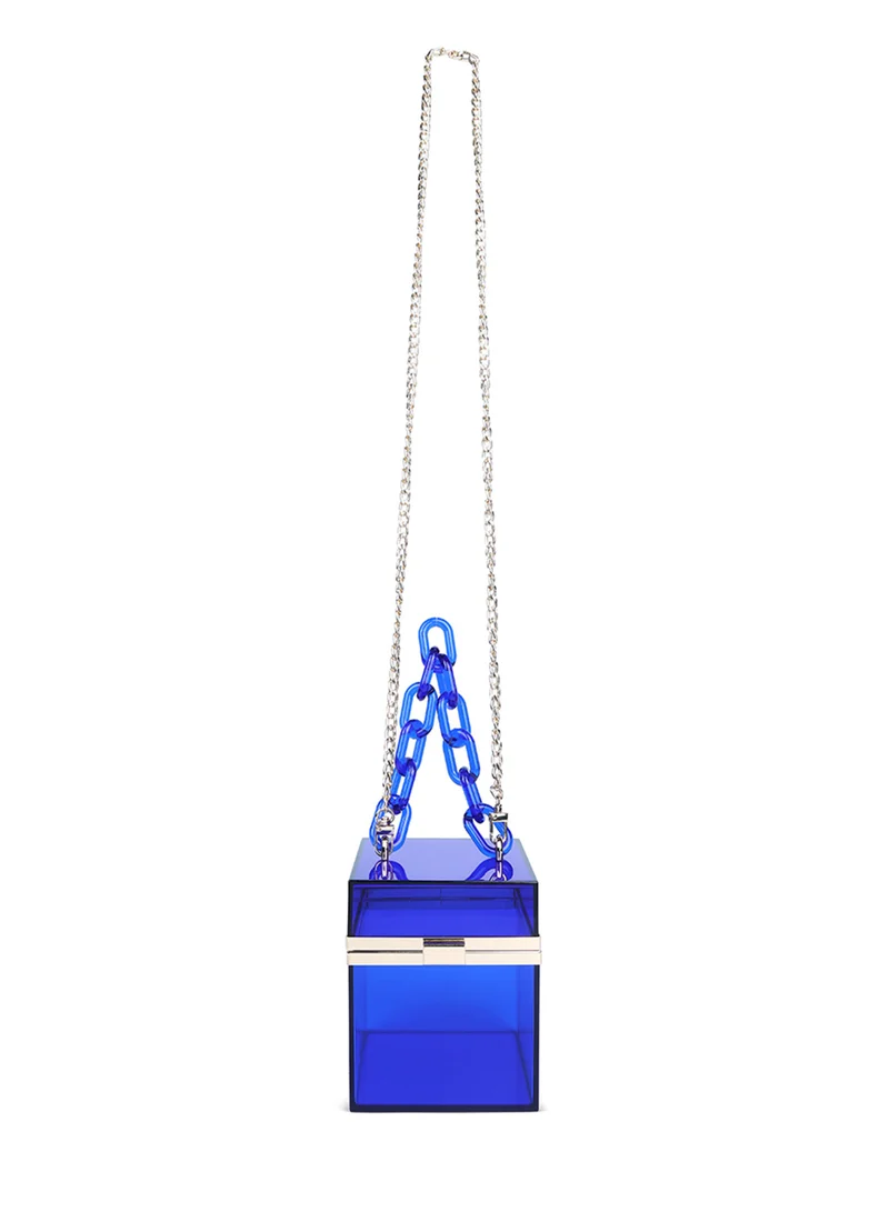 London Rag Blue Cuboid Clear Box Clutch Bag