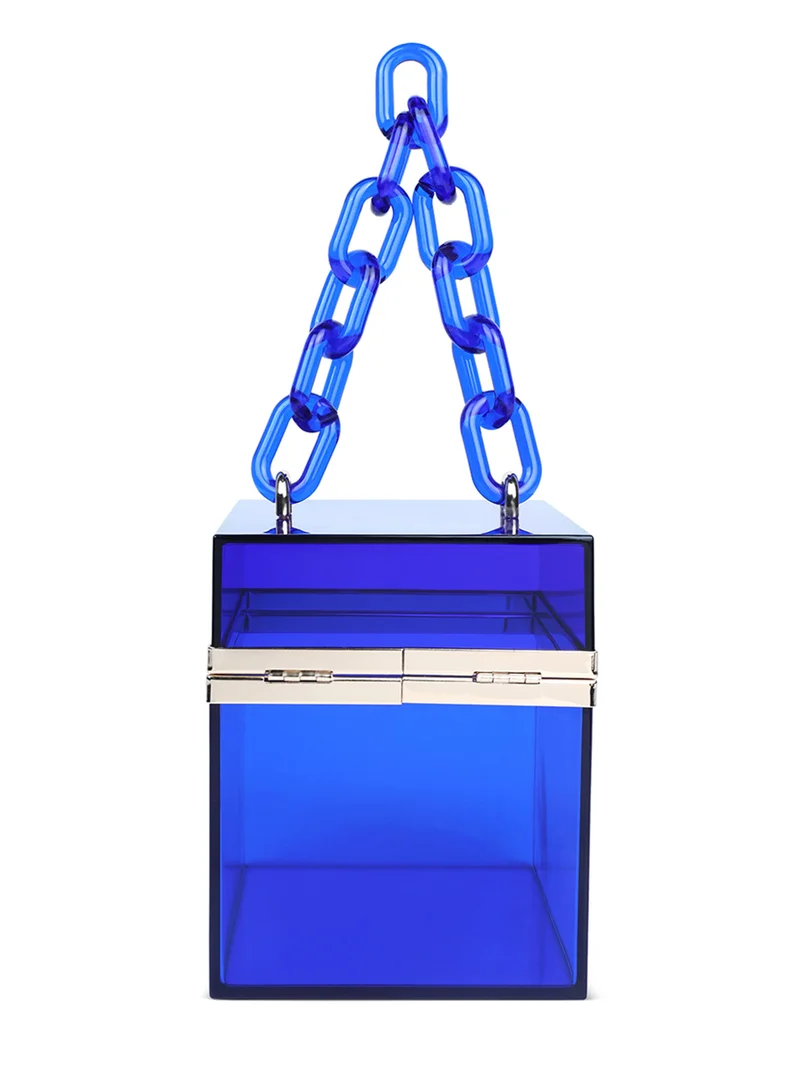 London Rag Blue Cuboid Clear Box Clutch Bag