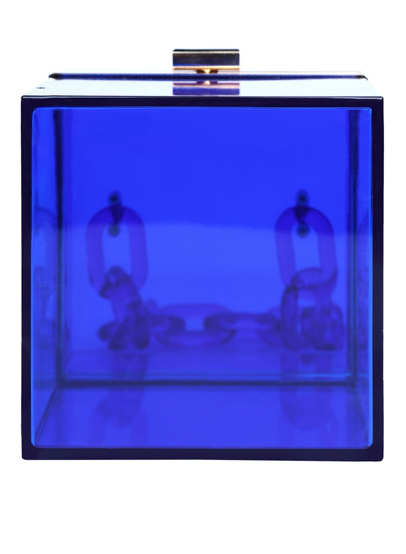 لندن راج حقيبة كلاتش شفافة على شكل مكعب أزرق - Image 4