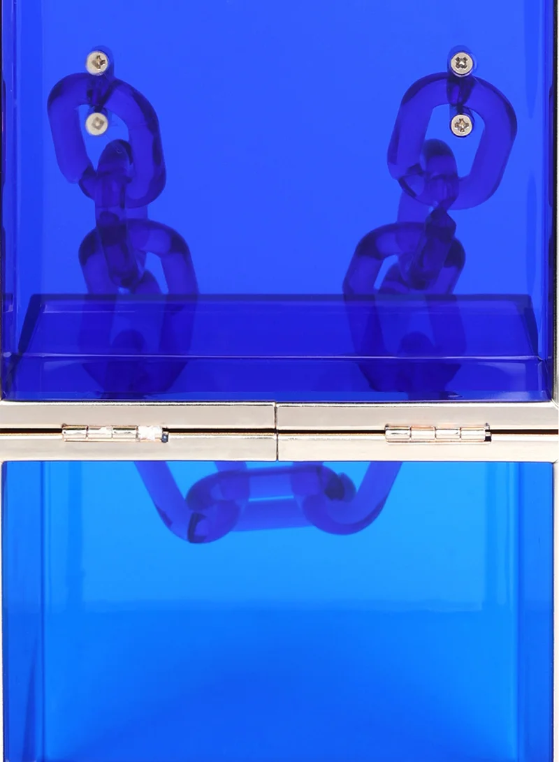 London Rag Blue Cuboid Clear Box Clutch Bag