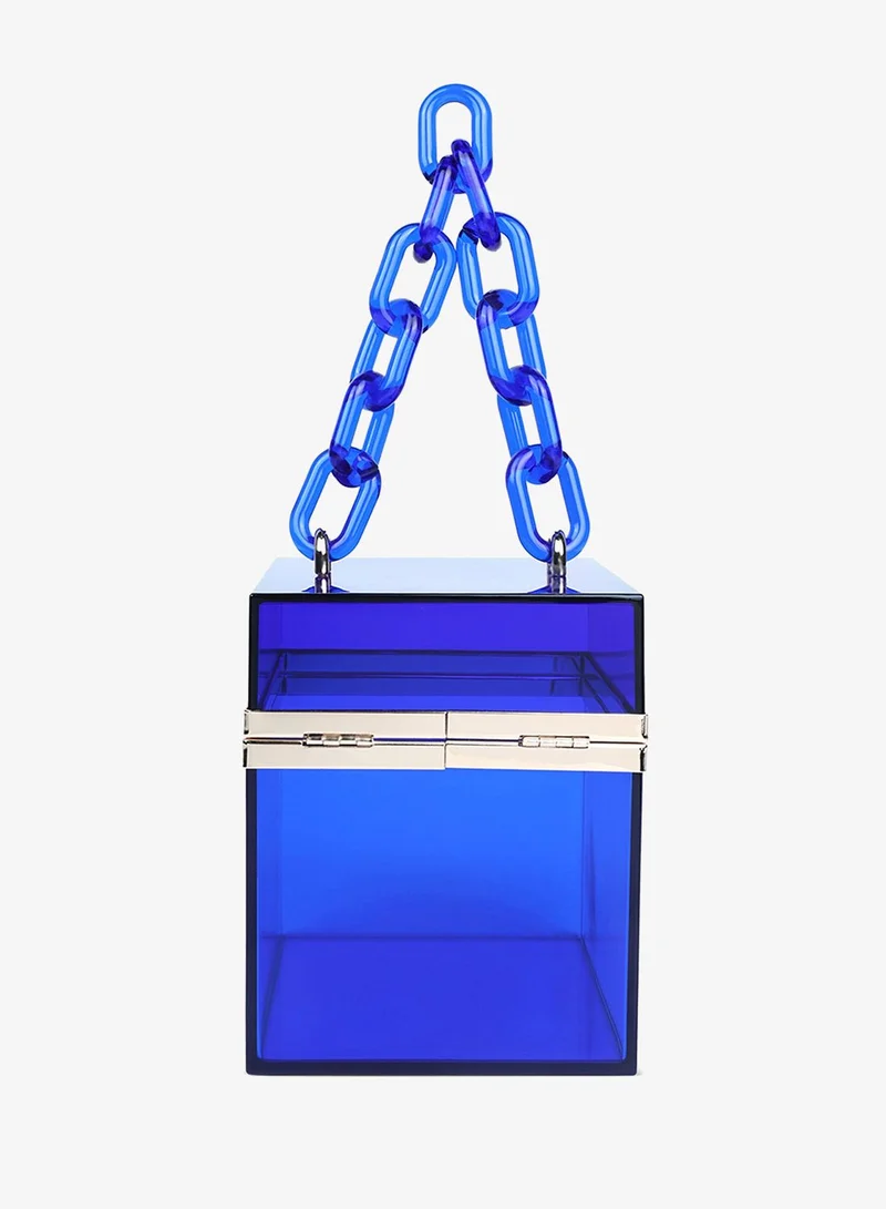 London Rag Blue Transparent Blue Cuboid Clear Box Clutch Bag for Women | Best Price UAE
