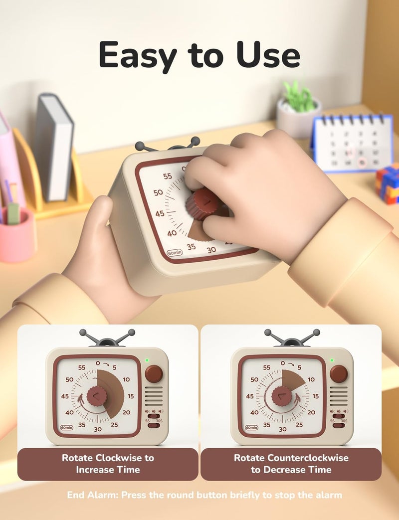 LIORQUE Visual Timer 60 Minute Countdown Timer for Children and Adults Quiet Timer with Silicone Housing Pause Function Rechargeable Battery for Kitchen School Office (Light Brown) - Image 5