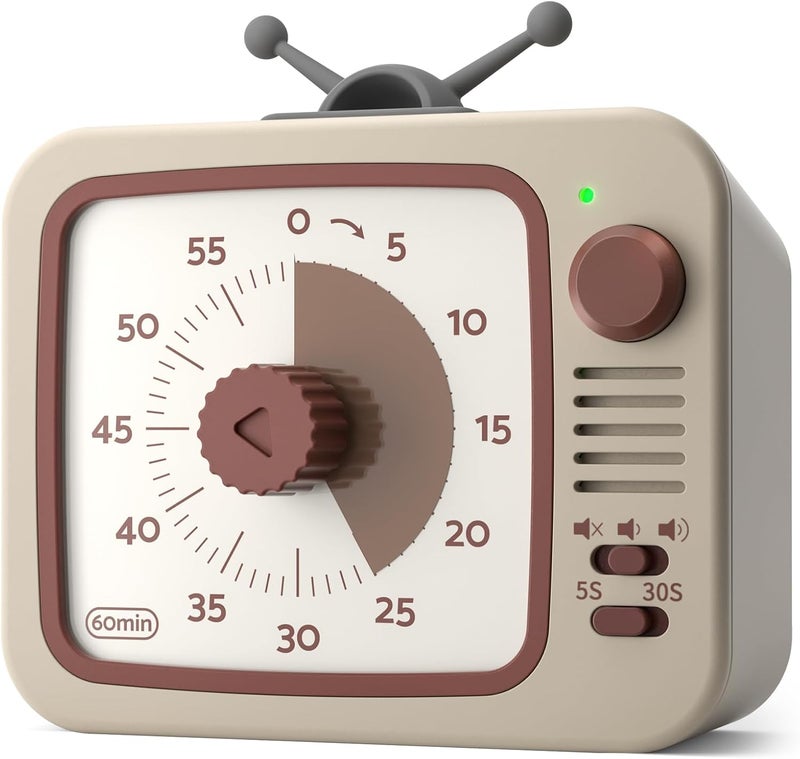 LIORQUE Visual Timer 60 Minute Countdown Timer for Children and Adults Quiet Timer with Silicone Housing Pause Function Rechargeable Battery for Kitchen School Office (Light Brown) - Image 1