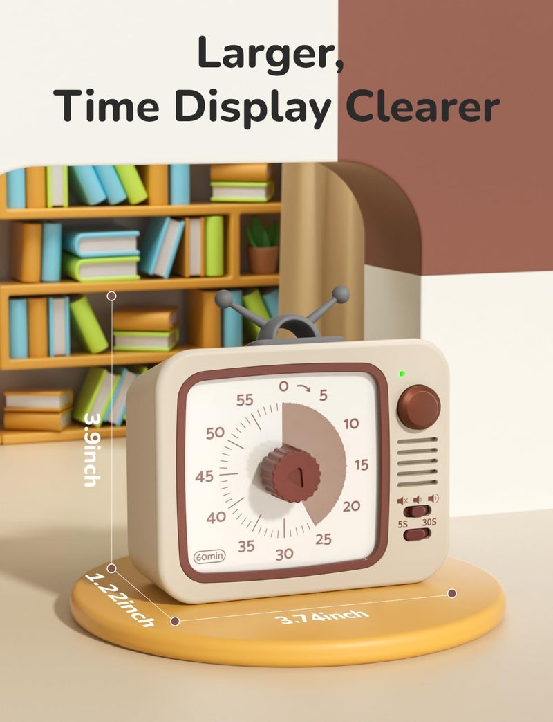 LIORQUE Visual Timer 60 Minute Countdown Timer for Children and Adults Quiet Timer with Silicone Housing Pause Function Rechargeable Battery for Kitchen School Office (Light Brown) - Image 3