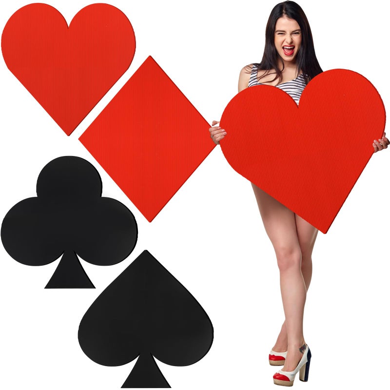 Simgoing 4 Pcs Jumbo Casino Playing Cards 2.17 ft Large Casino Theme Party Decorations Las Vegas Poker Themed Birthday Party Decoration for Prom Adults Game Birthday Supplies - Image 1