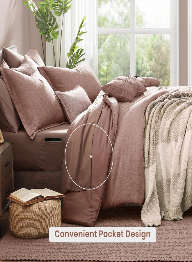 Monbix Full Size Comforter Set-7 Pieces Dusty Pink Cationic Dyeing Bed in a Bag Full Bedding Sets with Comforter, Sheets, Pillowcases & Shams, All Season Reversible Bedding Comforters - Image 4
