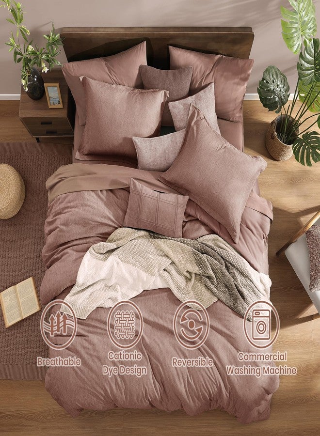 Monbix Full Size Comforter Set-7 Pieces Dusty Pink Cationic Dyeing Bed in a Bag Full Bedding Sets with Comforter, Sheets, Pillowcases & Shams, All Season Reversible Bedding Comforters - Image 5