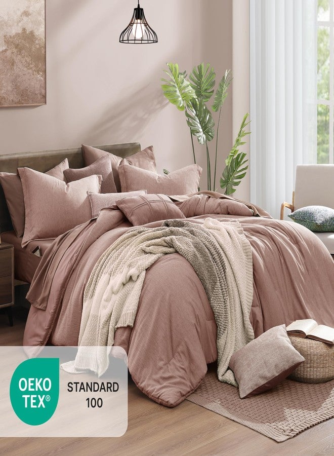 Monbix Full Size Comforter Set-7 Pieces Dusty Pink Cationic Dyeing Bed in a Bag Full Bedding Sets with Comforter, Sheets, Pillowcases & Shams, All Season Reversible Bedding Comforters - Image 2