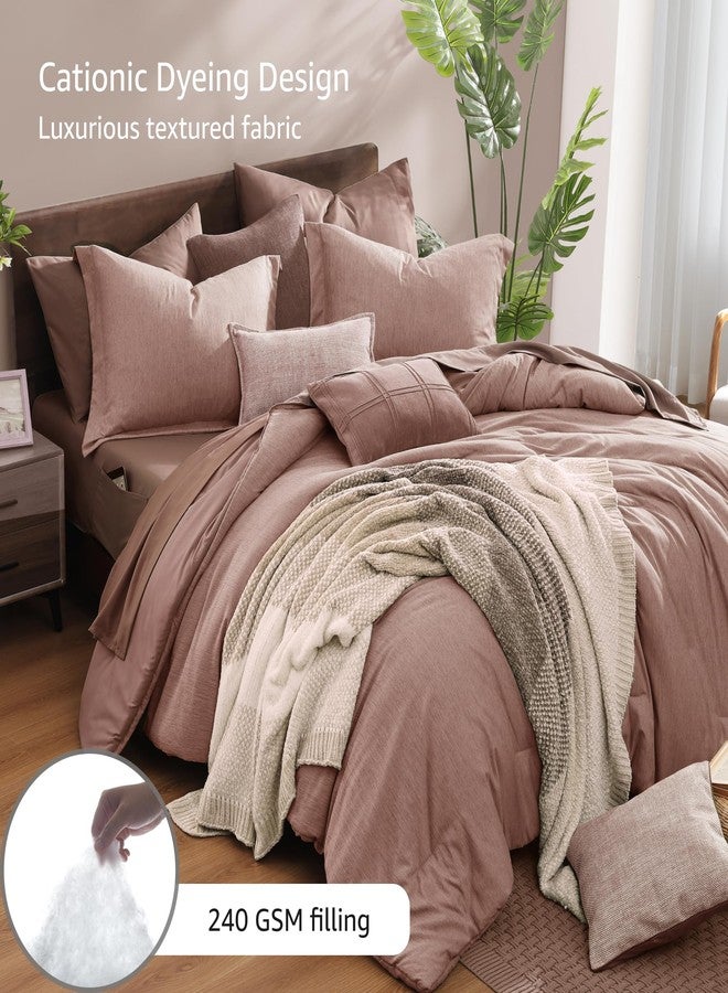 Monbix Full Size Comforter Set-7 Pieces Dusty Pink Cationic Dyeing Bed in a Bag Full Bedding Sets with Comforter, Sheets, Pillowcases & Shams, All Season Reversible Bedding Comforters - Image 3