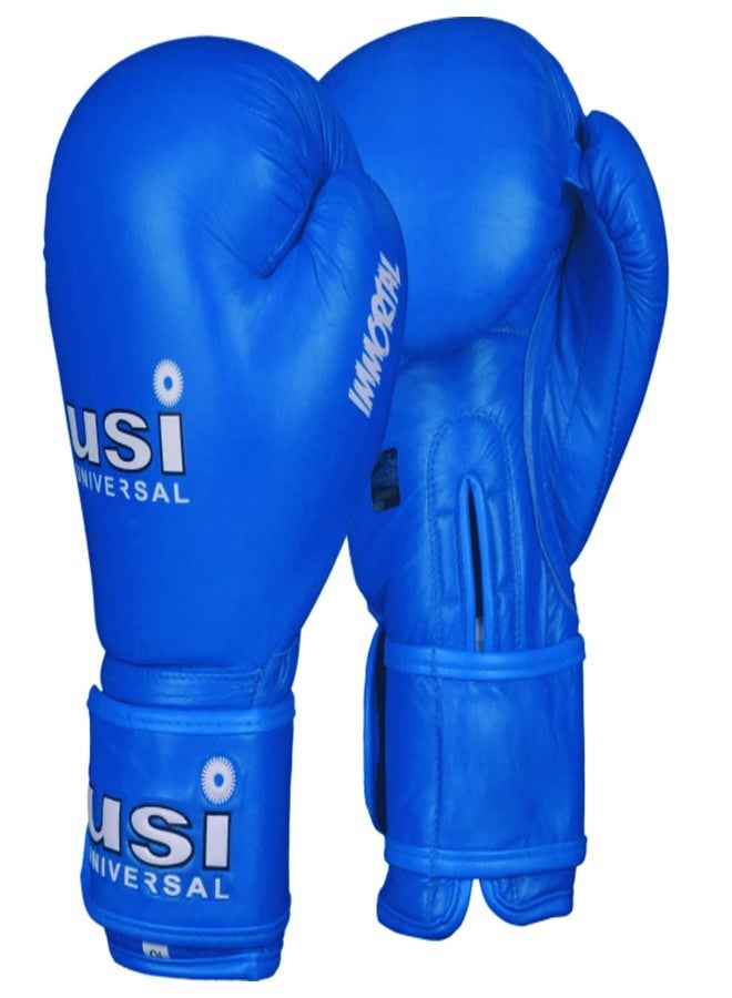 USI UNIVERSAL THE UNBEATABLE Punching Gloves, Boxing Gloves, 609WU Sanda Gloves, Sanshou Gloves, Top Grain Hide Leather, Moulded Foam Padding, Wrap Around Hook & Loop Strap(8oz, Blue) - Image 1