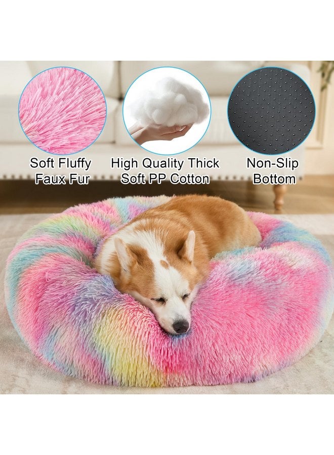 Kimpets Dog Bed Calming Dog Beds for Small Medium Large Dogs - Round Donut Washable Puppy Dog Bed, Anti-Slip Faux Fur Fluffy Donut Cuddle Anxiety Cat Pet Bed(24'' Color) - Image 2