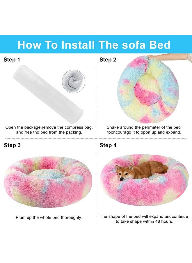 Kimpets Dog Bed Calming Dog Beds for Small Medium Large Dogs - Round Donut Washable Puppy Dog Bed, Anti-Slip Faux Fur Fluffy Donut Cuddle Anxiety Cat Pet Bed(24'' Color) - Image 4