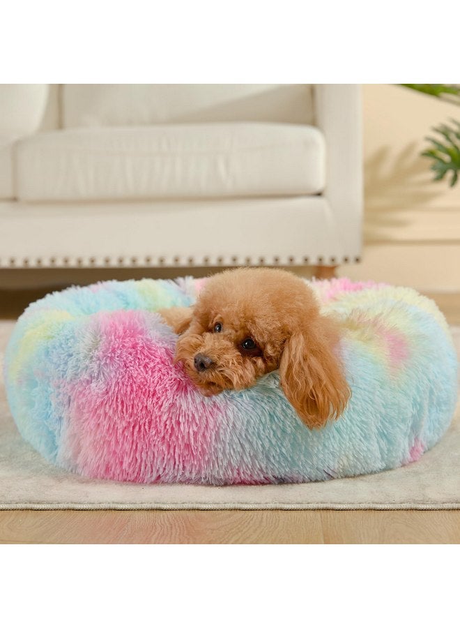Kimpets Dog Bed Calming Dog Beds for Small Medium Large Dogs - Round Donut Washable Puppy Dog Bed, Anti-Slip Faux Fur Fluffy Donut Cuddle Anxiety Cat Pet Bed(24'' Color) - Image 1