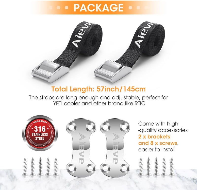 AIEVE Cooler Tie Down Straps Kit - Ice Chest Lock Bracket - Cooler Accessories Secure for YETI Cooler RTIC Coolers - Image 2