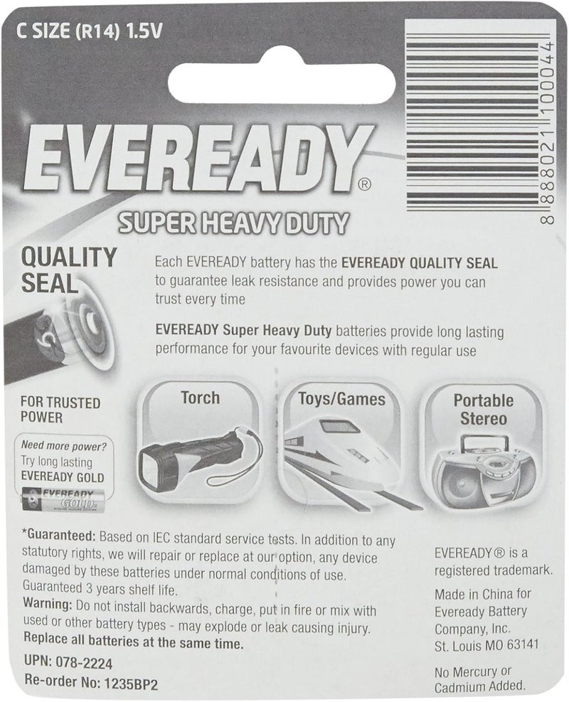Eveready بطاريات إيفر ريدي كربون زنك C - عبوة من 2 - Image 2