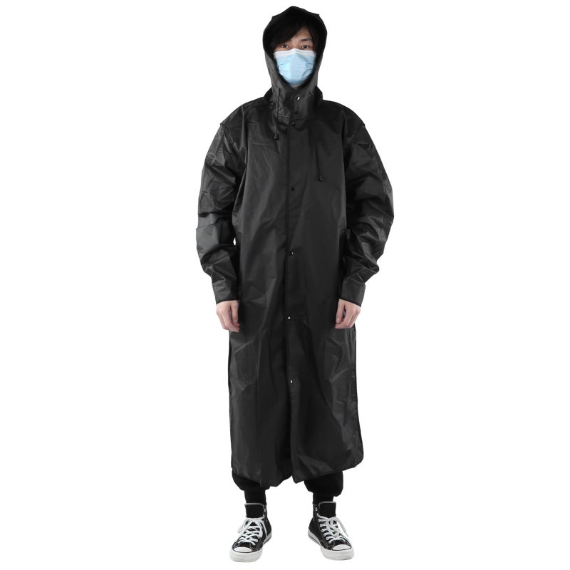 Hooded Raincoat L White: Lightweight EVA Waterproof Material - Adjustable Drawstring Hood & Front Pockets Rain Jacket for Outdoor Camping Hiking Daily Activities - Image 5