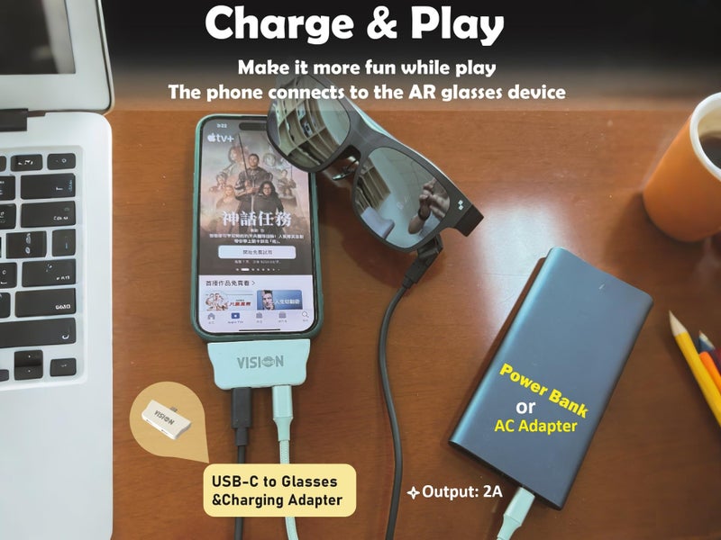 VISIONhmd USB C to AR Glasses Power and Play Adapter, Power Your AR Glasses While Charging Your Source Device,Like i-Phone 15/16, Switch, ROG Ally,PC Handheld. Enabling Multi-Screen,Spatial 3D,VR Video Features - Image 4