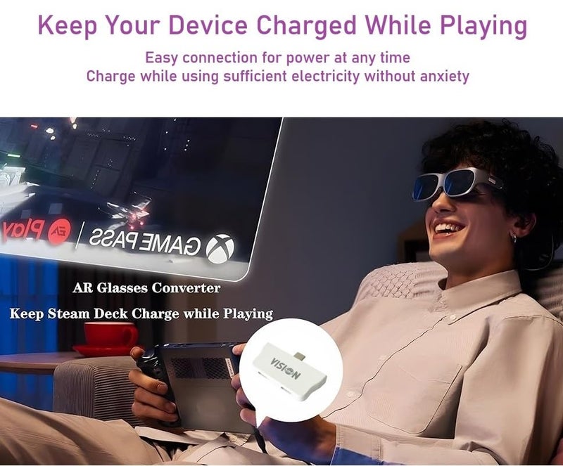 VISIONhmd USB C to AR Glasses Power and Play Adapter, Power Your AR Glasses While Charging Your Source Device,Like i-Phone 15/16, Switch, ROG Ally,PC Handheld. Enabling Multi-Screen,Spatial 3D,VR Video Features - Image 5