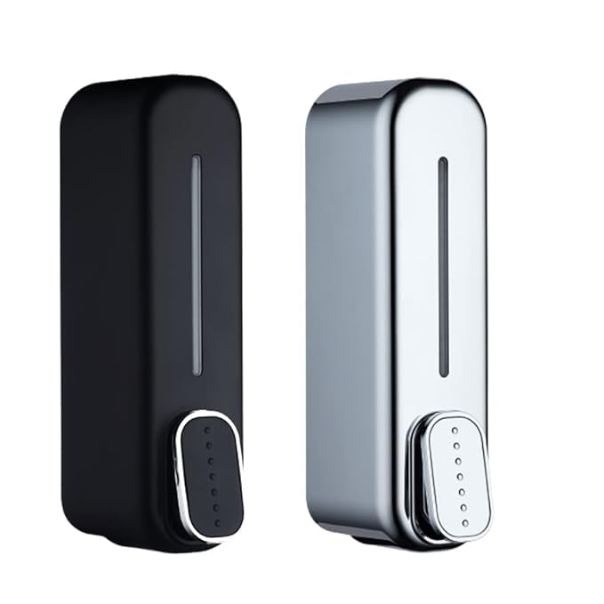 METWIN Abs Wall Mounted Shampoo Sanitizer Lotion Hand Dish Wash Gel Liquid Soap Dispenser for Bathroom Kitchen Pack of 2 350 Ml Black Chrome - Image 1