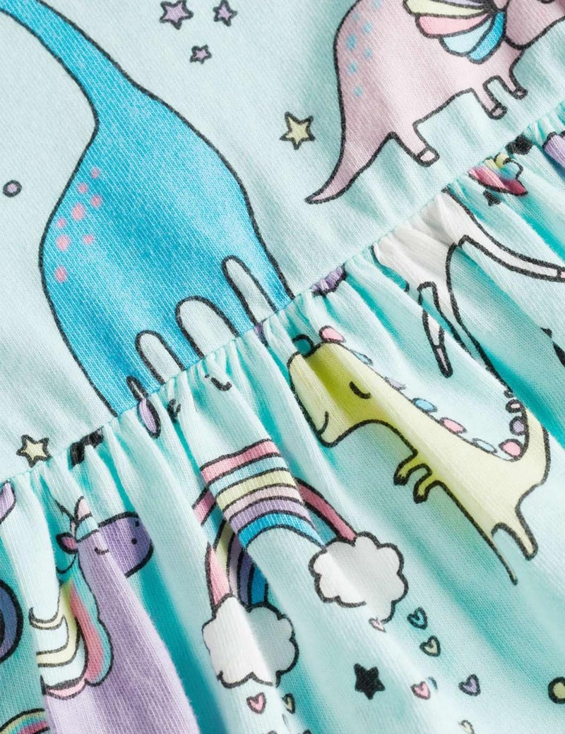 Bumeex Toddler Girl's Dinosaur Summer Dresses Clothes,Short Sleeve Casual Outfits Size 6 Blue - Image 5